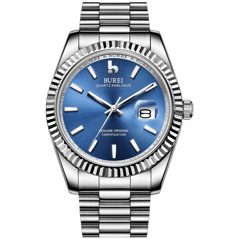 BUREI Mens Watches Luxury Stainless Steels Analog Business Fashion Waterproof Watches for Men,Gifts for Men - Image 1